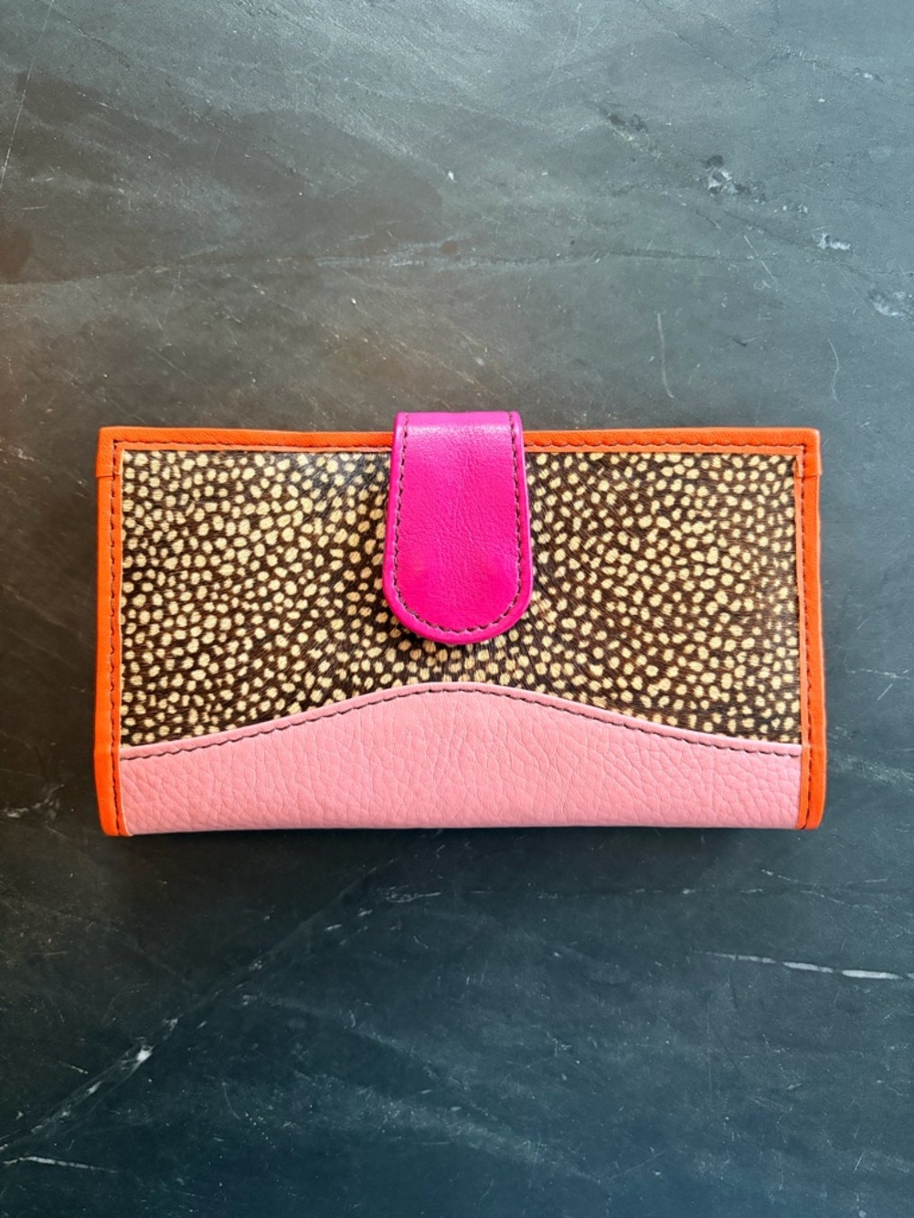 Soruka Pink & Orange Leather Wallet with Speckled Panel